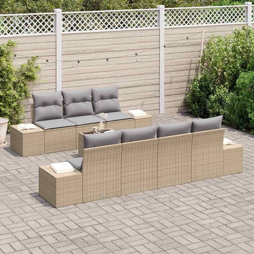 Salon Bas Modulable 8 Pièces Résine Tressée Table Réglable Hauteur Rangement Astucieux Beige et Gris – ComfortXL Outdoor Living - Image 3