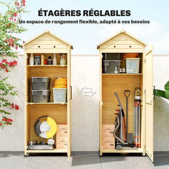 Armoire de Jardin Bois de Sapin Rangement Outils Toit Galvanisé 85x58x213cm Bois Naturel - ComfortXL Outdoor Living - Image 7