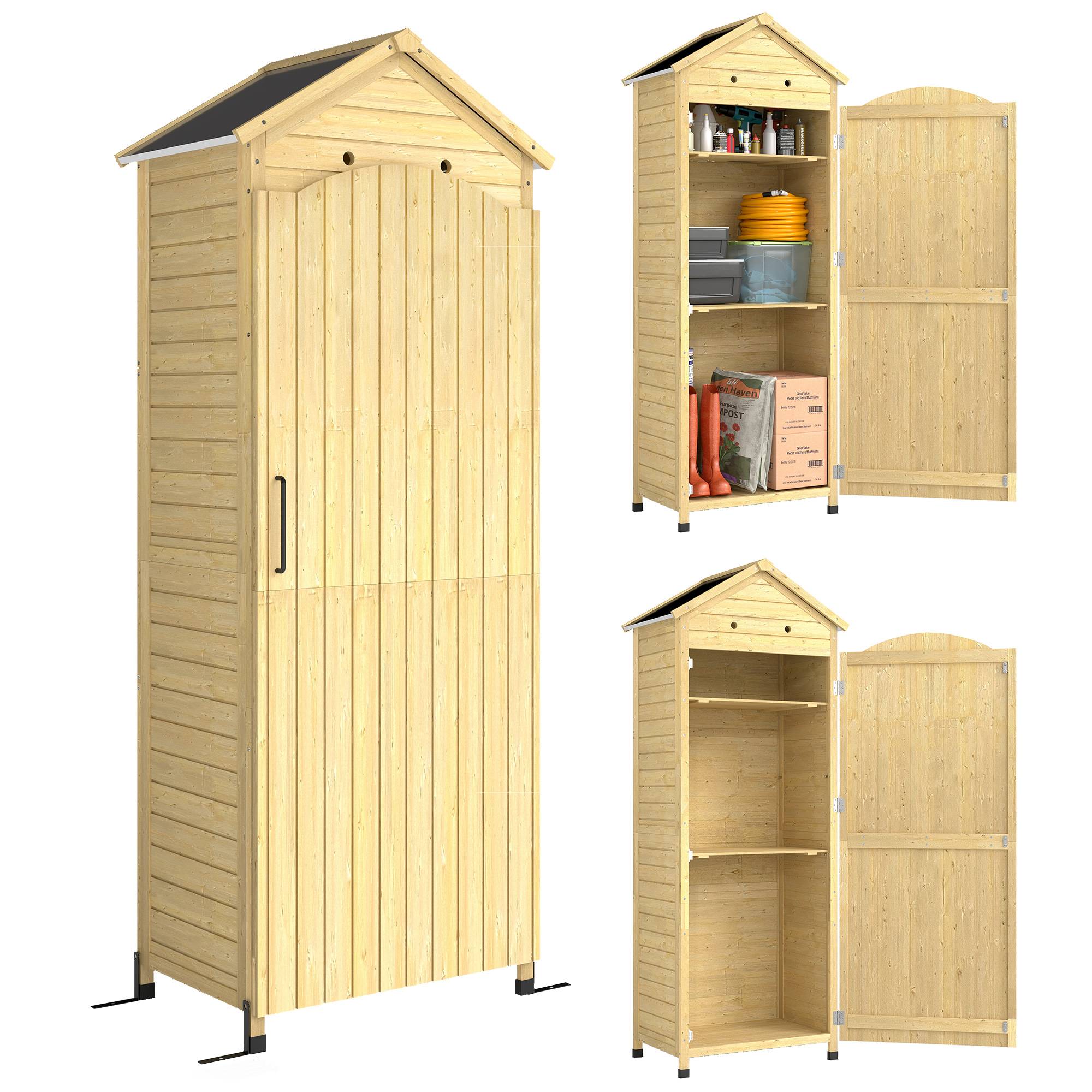 Armoire de Jardin Bois de Sapin Rangement Outils Toit Galvanisé 85x58x213cm Bois Naturel - ComfortXL Outdoor Living - Image 1