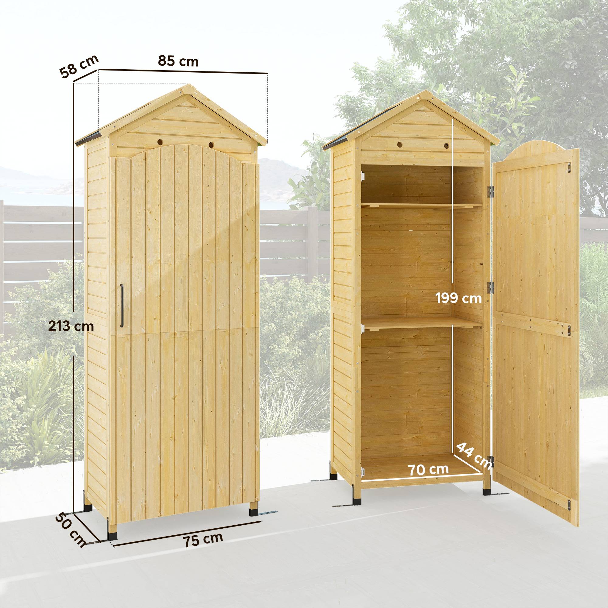 Armoire de Jardin Bois de Sapin Rangement Outils Toit Galvanisé 85x58x213cm Bois Naturel - ComfortXL Outdoor Living - Image 5