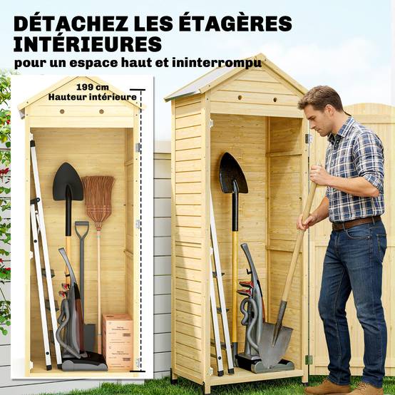 Armoire de Jardin Bois de Sapin Rangement Outils Toit Galvanisé 85x58x213cm Bois Naturel - ComfortXL Outdoor Living - Image 6
