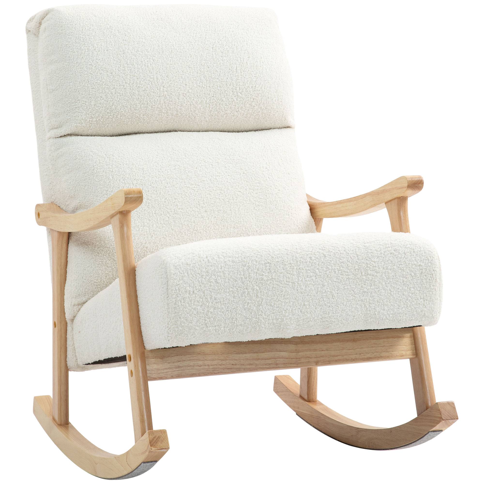 Fauteuil à bascule, rocking chair en velours teddy avec assise rembourré, dossier ergonomique, 65 x 90 x 98 cm, crème - Image 1