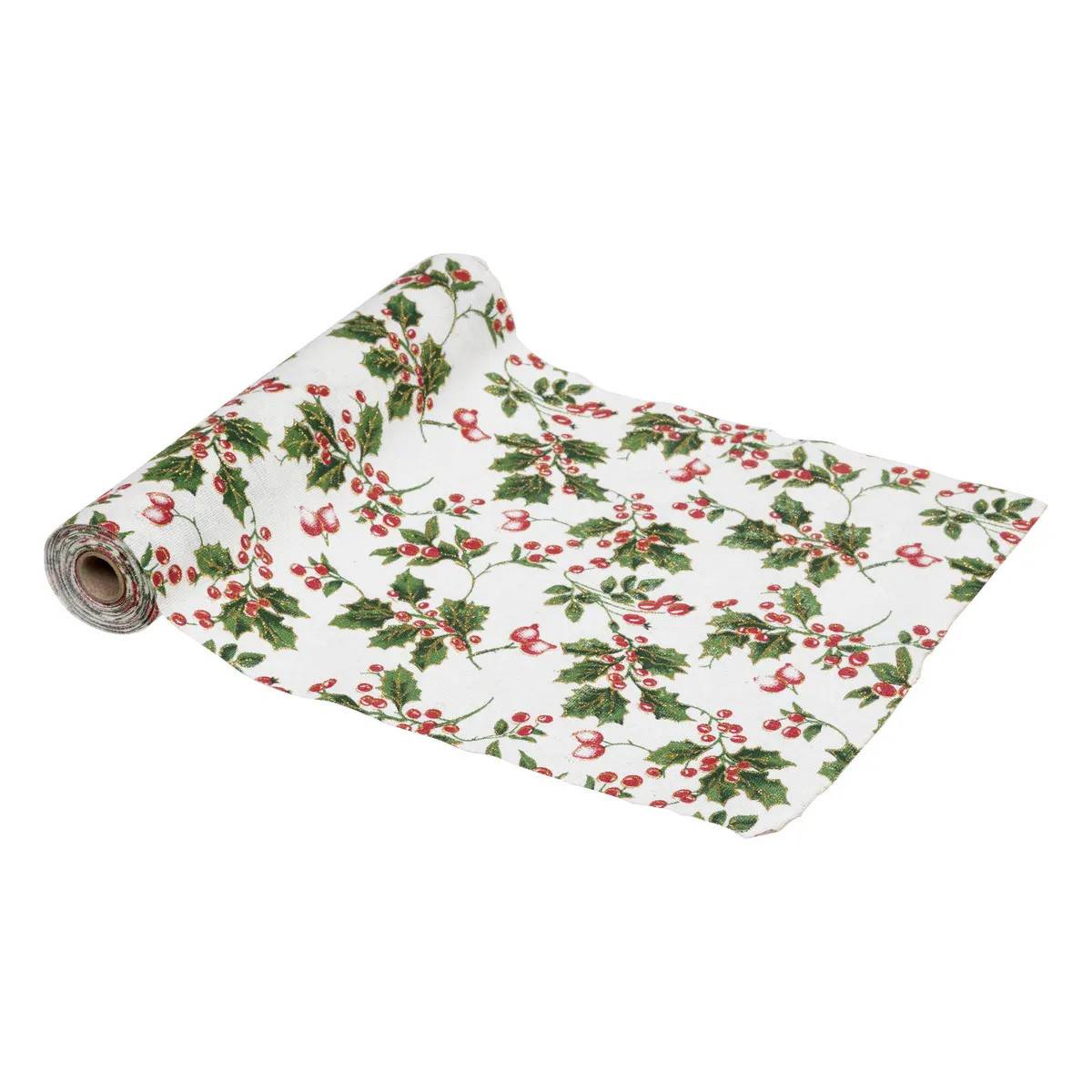 Chemin de Table en Tissu "Houx" 28x300cm Multicolore