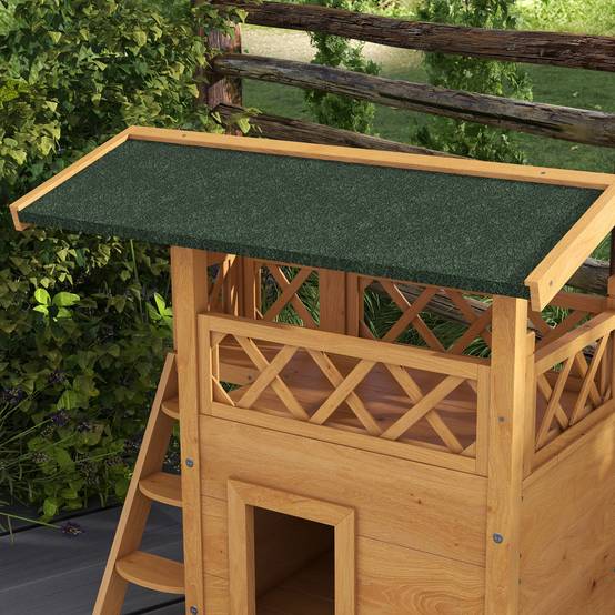 Niche pour chat à 2 niveaux (77 x 50 x 73 cm) avec toit en asphalte, échelle et balcon pour une utilisation extérieure, couleur naturelle - Image 9