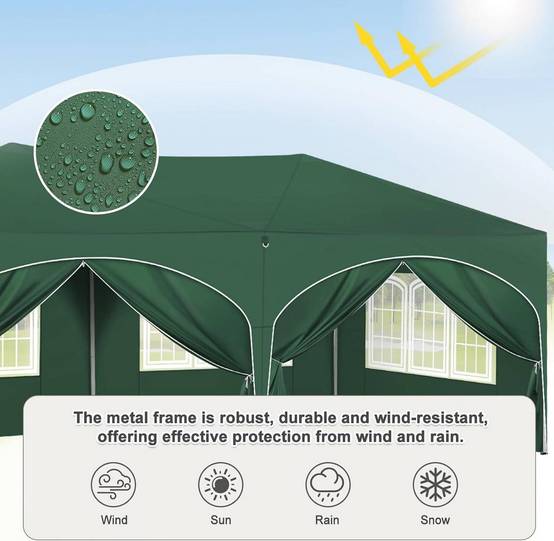 Tente de réception 3x6 m avec 6 parois, ajustable en hauteur, protection UV 50+, verte - PANGIVO - Image 6