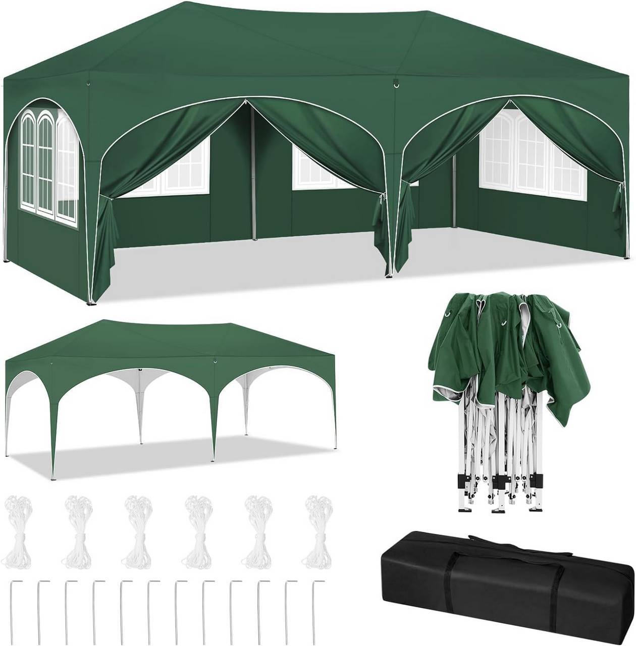 Tente de réception 3x6 m avec 6 parois, ajustable en hauteur, protection UV 50+, verte - PANGIVO - Image 2
