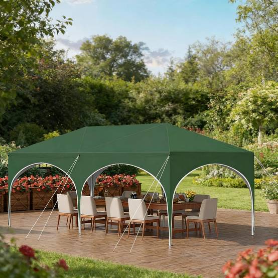 Tente de réception 3x6 m avec 6 parois, ajustable en hauteur, protection UV 50+, verte - PANGIVO - Image 8