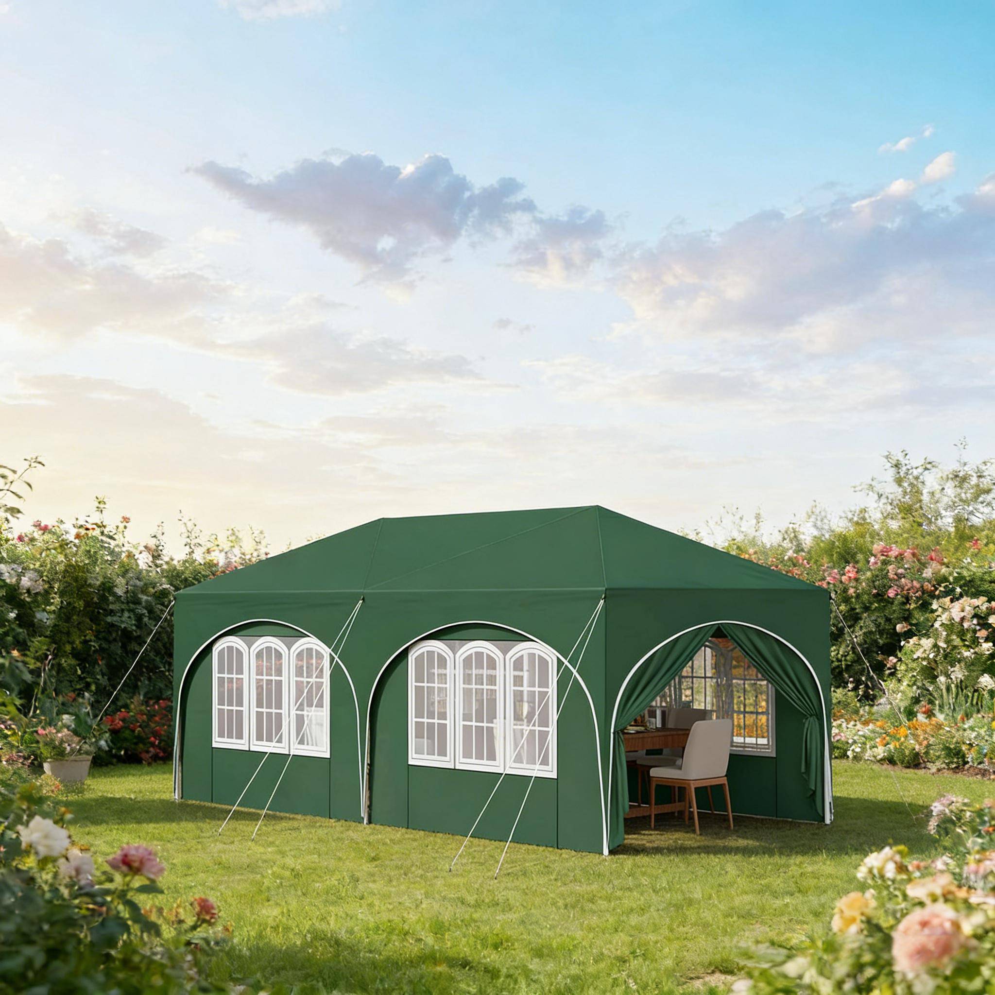 Tente de réception 3x6 m avec 6 parois, ajustable en hauteur, protection UV 50+, verte - PANGIVO - Image 9