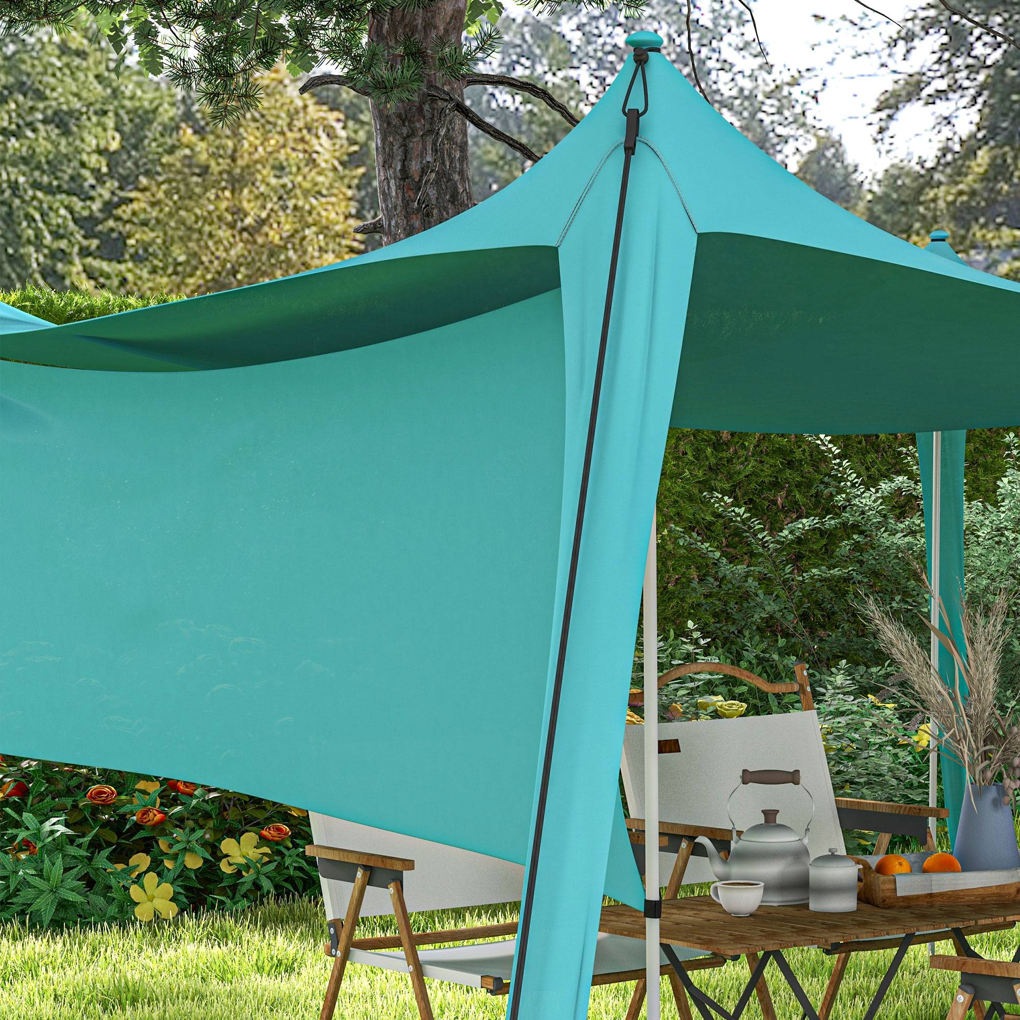 Abri Soleil Tente Plage Camping Anti-UV Imperméable Paroi Amovible 3x3m Bleu - ComfortXL Outdoor Living - Image 7