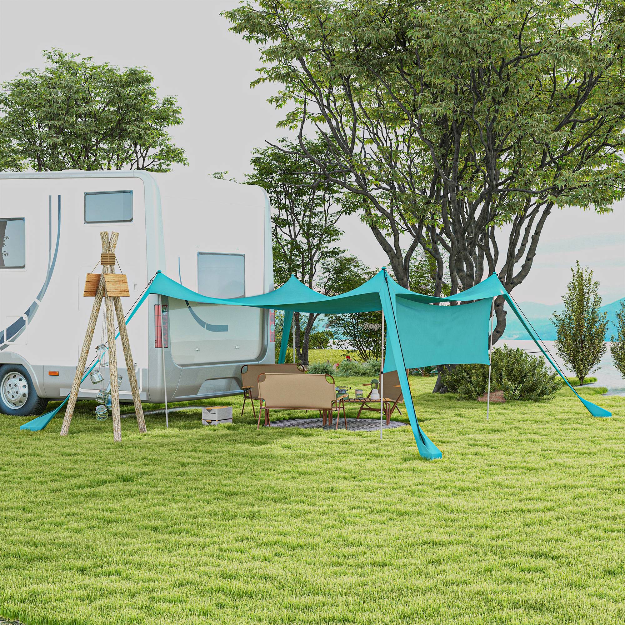 Abri Soleil Tente Plage Camping Anti-UV Imperméable Paroi Amovible 3x3m Bleu - ComfortXL Outdoor Living - Image 1
