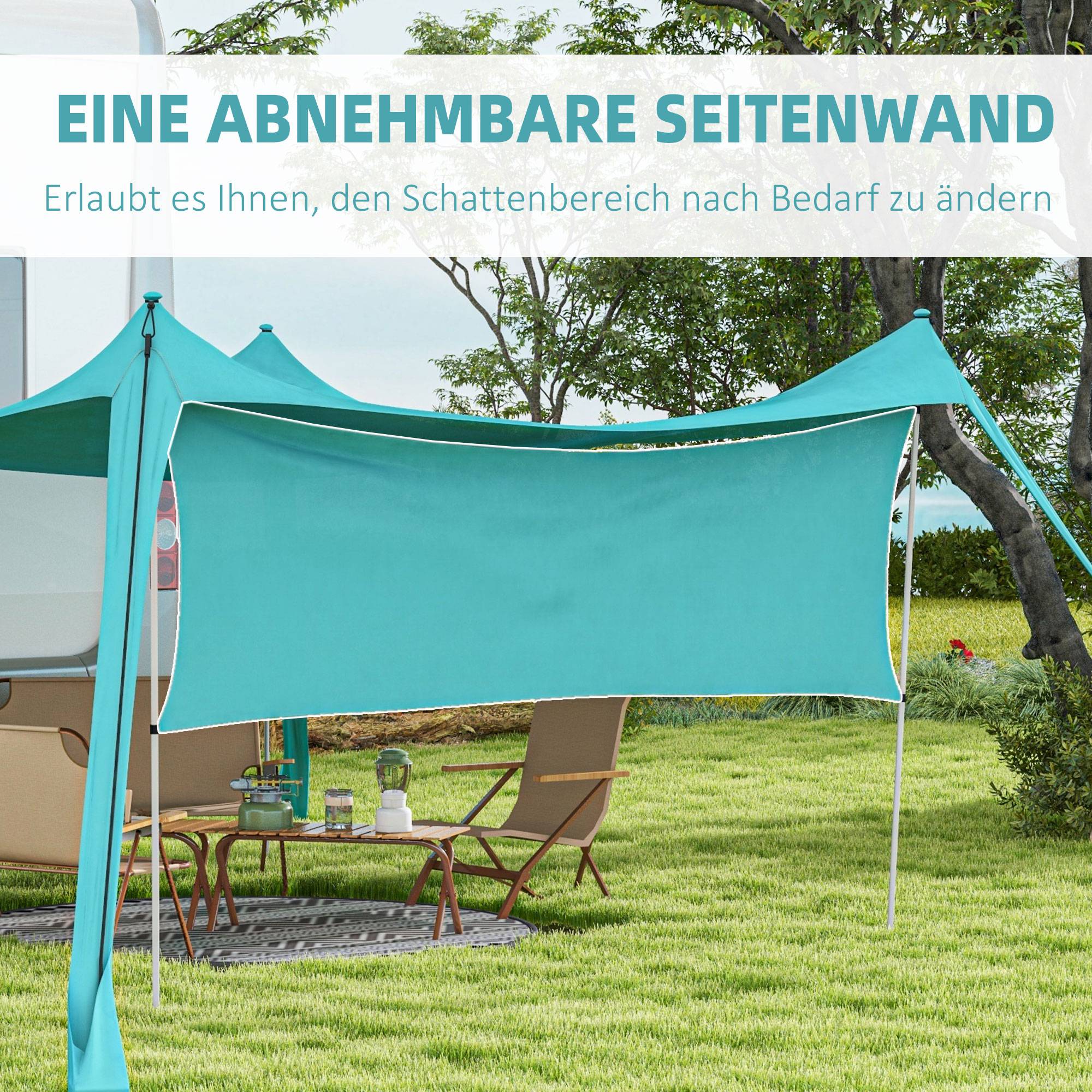 Abri Soleil Tente Plage Camping Anti-UV Imperméable Paroi Amovible 3x3m Bleu - ComfortXL Outdoor Living - Image 6