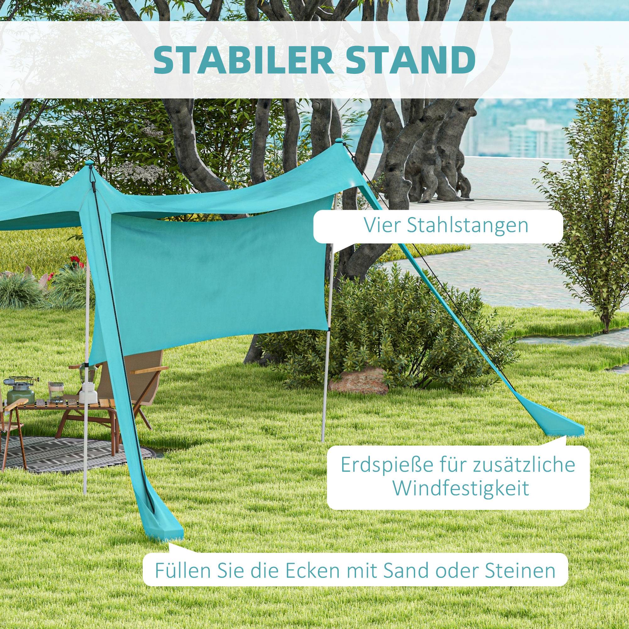 Abri Soleil Tente Plage Camping Anti-UV Imperméable Paroi Amovible 3x3m Bleu - ComfortXL Outdoor Living - Image 5