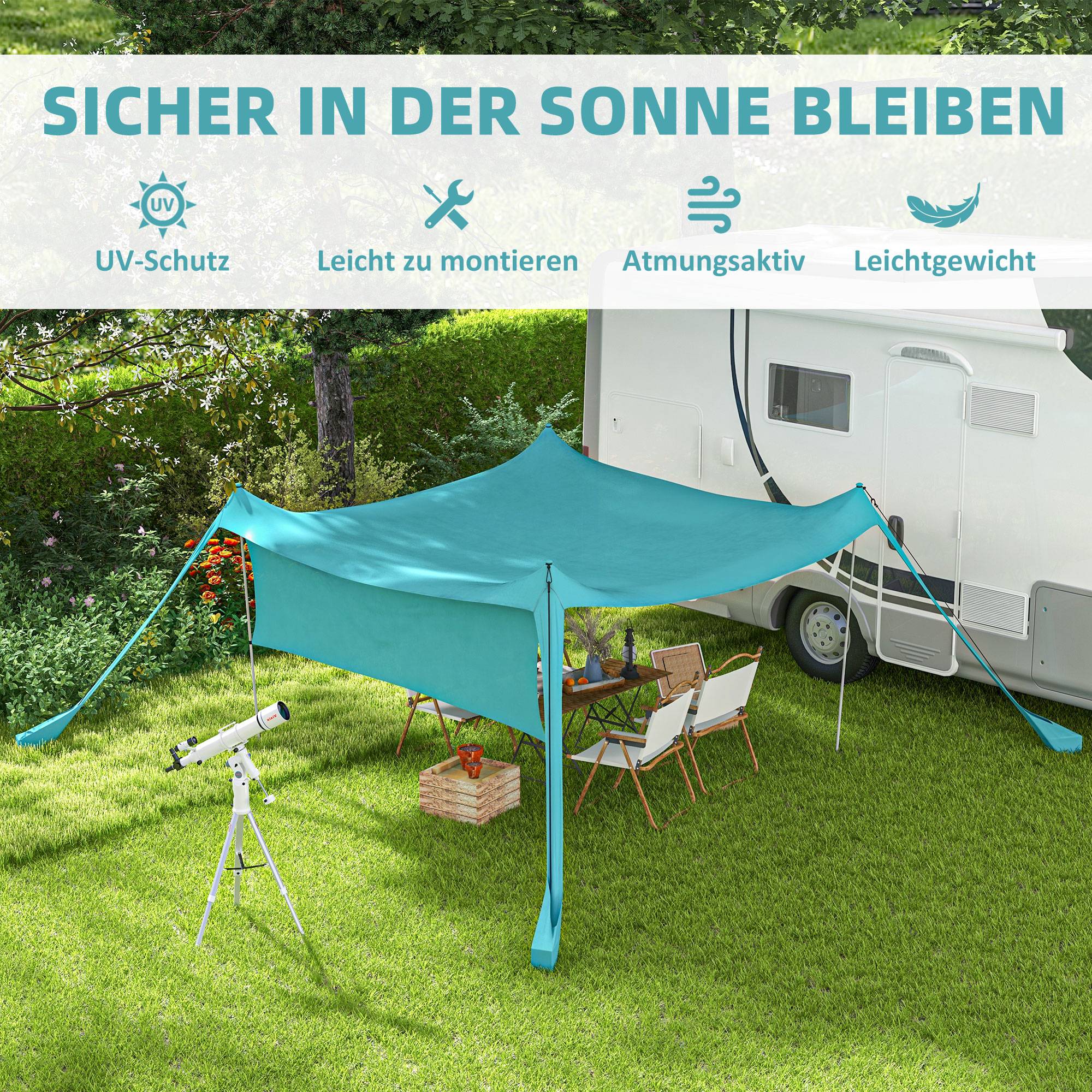 Abri Soleil Tente Plage Camping Anti-UV Imperméable Paroi Amovible 3x3m Bleu - ComfortXL Outdoor Living - Image 4