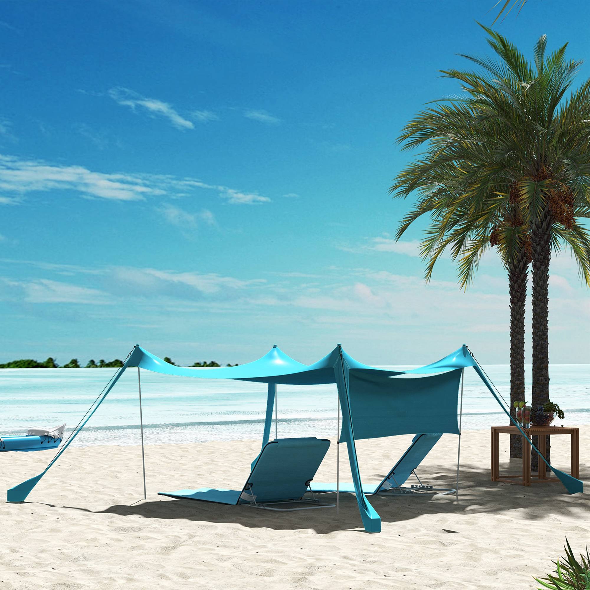 Abri Soleil Tente Plage Camping Anti-UV Imperméable Paroi Amovible 3x3m Bleu - ComfortXL Outdoor Living - Image 8