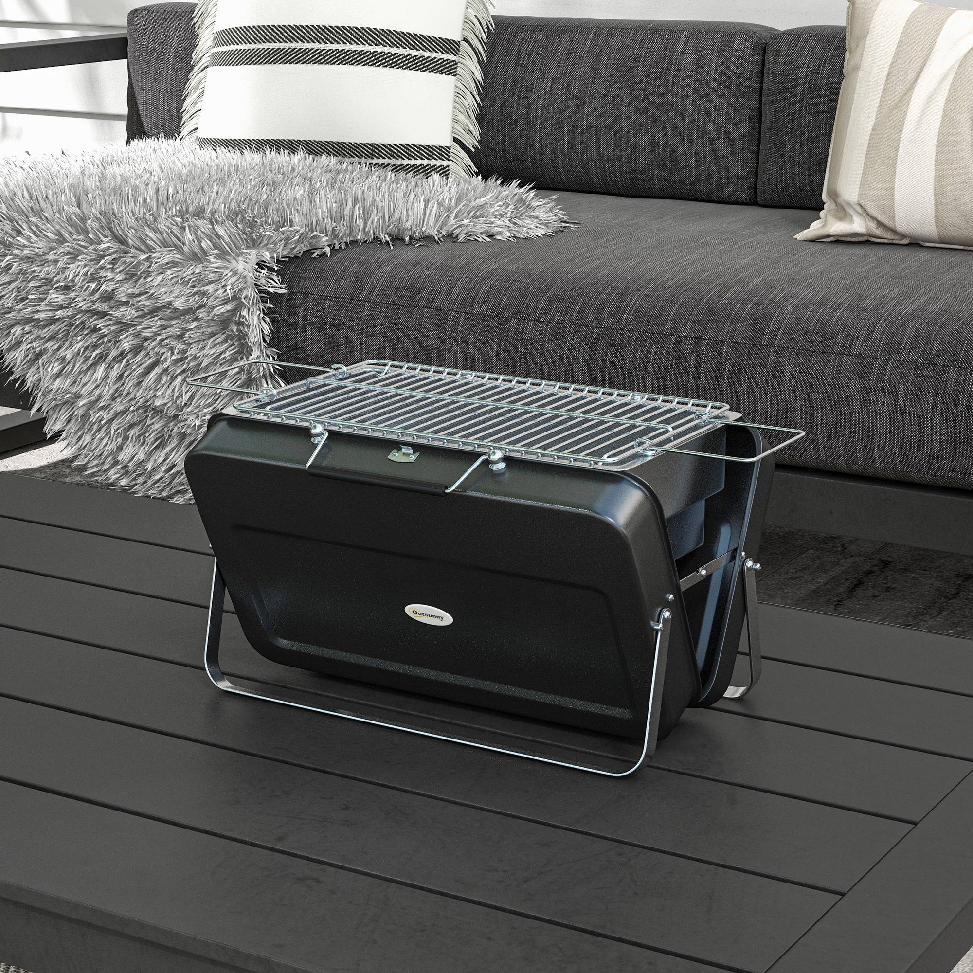 Mini barbecue à charbon valise acier inox table jardin camping pliable noir 47 cm - ComfortXL Outdoor Living - Image 4