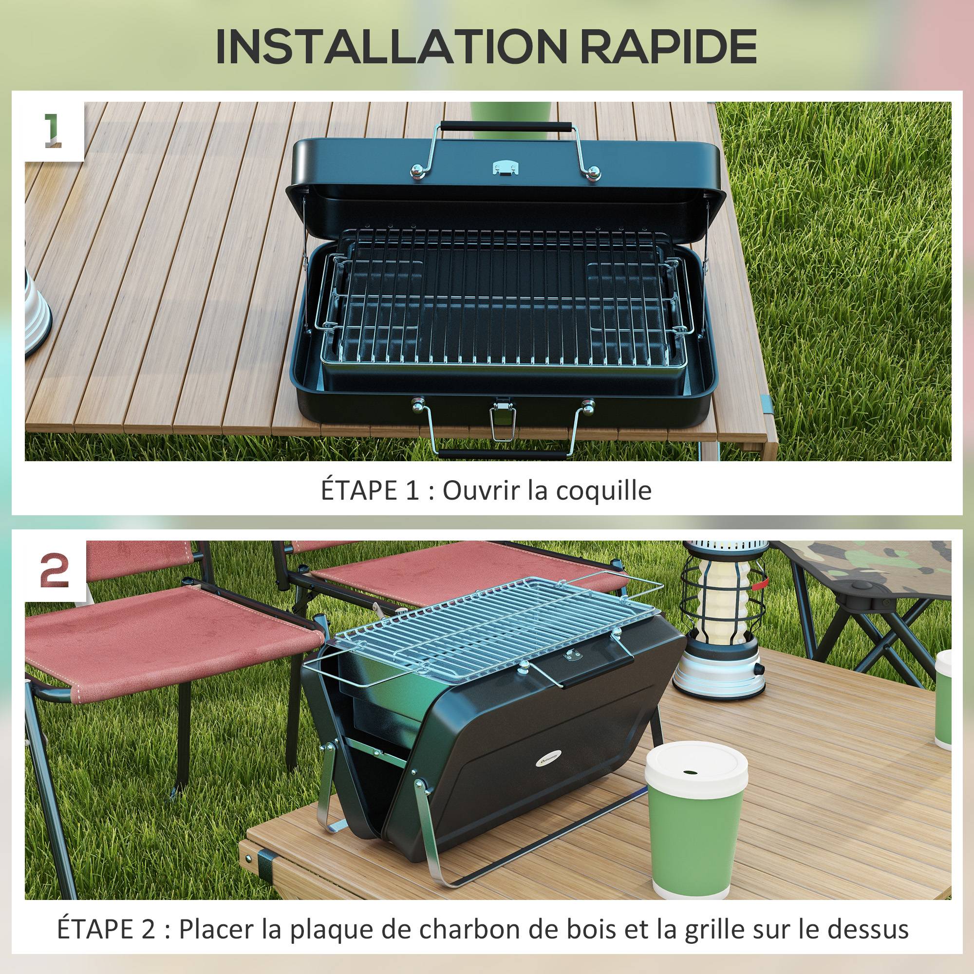 Mini barbecue à charbon valise acier inox table jardin camping pliable noir 47 cm - ComfortXL Outdoor Living - Image 7