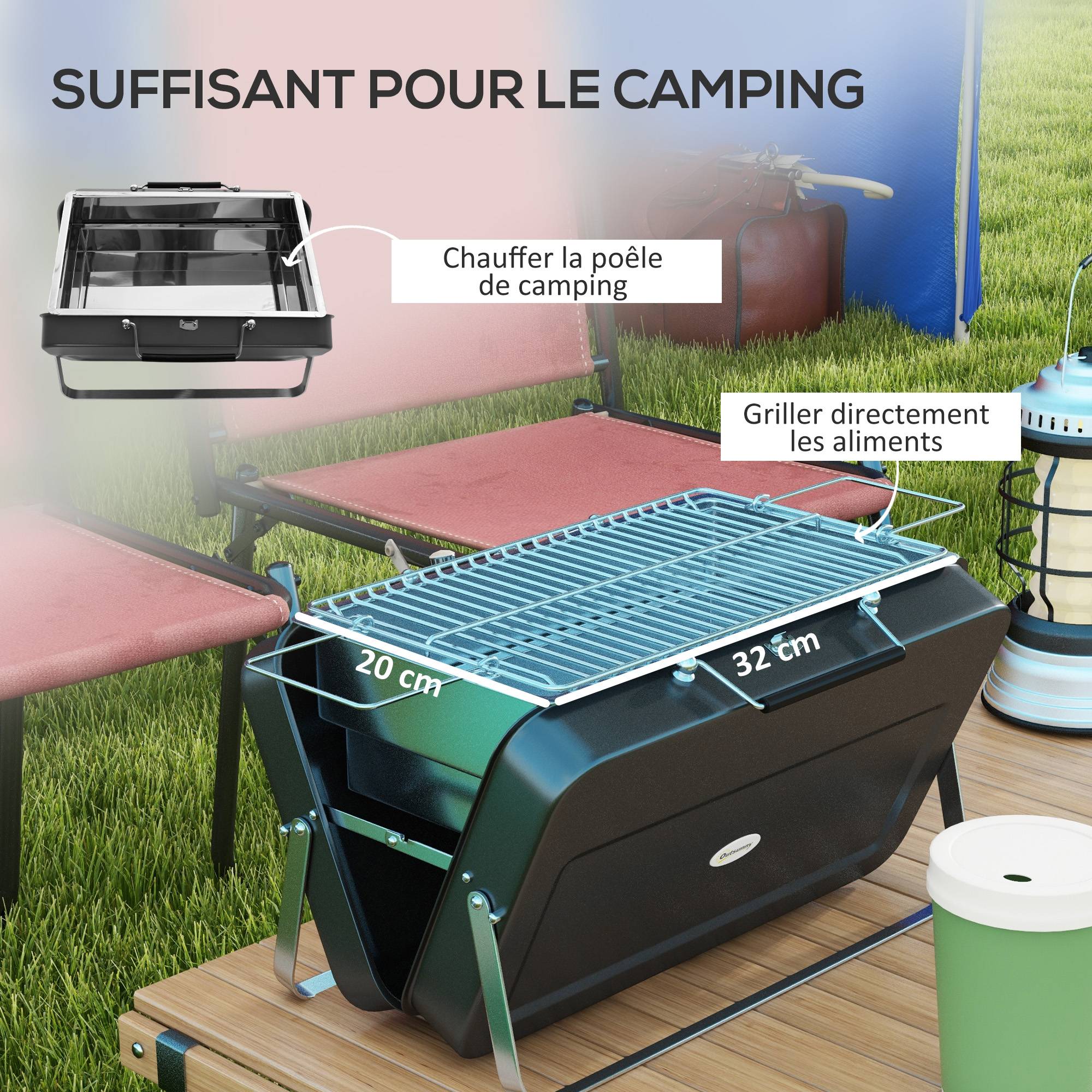 Mini barbecue à charbon valise acier inox table jardin camping pliable noir 47 cm - ComfortXL Outdoor Living - Image 8