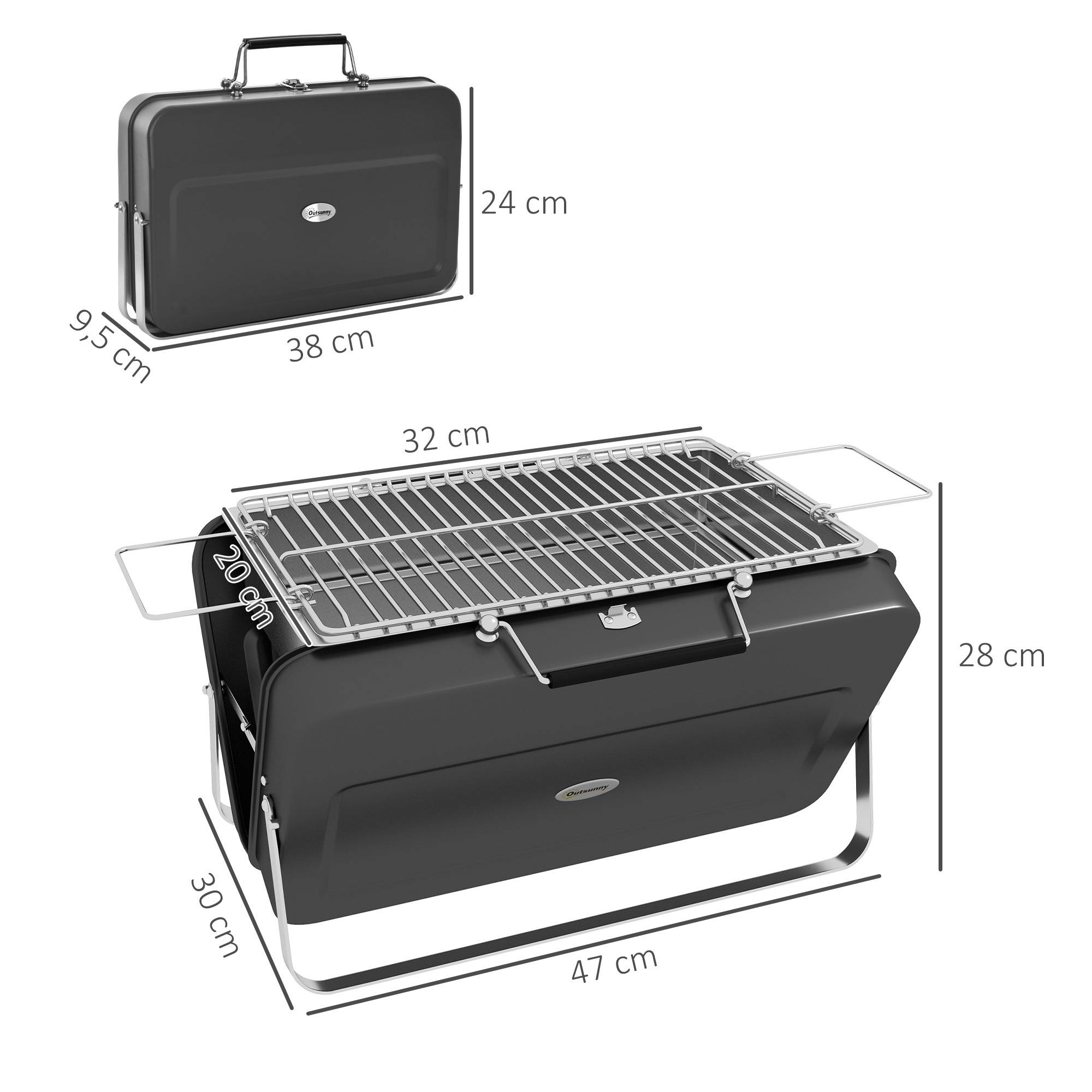 Mini barbecue à charbon valise acier inox table jardin camping pliable noir 47 cm - ComfortXL Outdoor Living - Image 5
