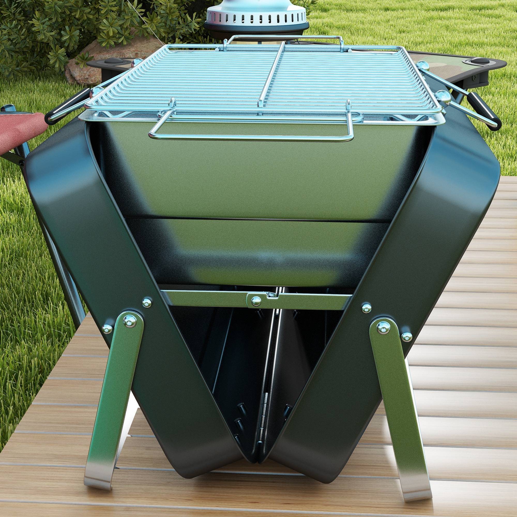 Mini barbecue à charbon valise acier inox table jardin camping pliable noir 47 cm - ComfortXL Outdoor Living - Image 9