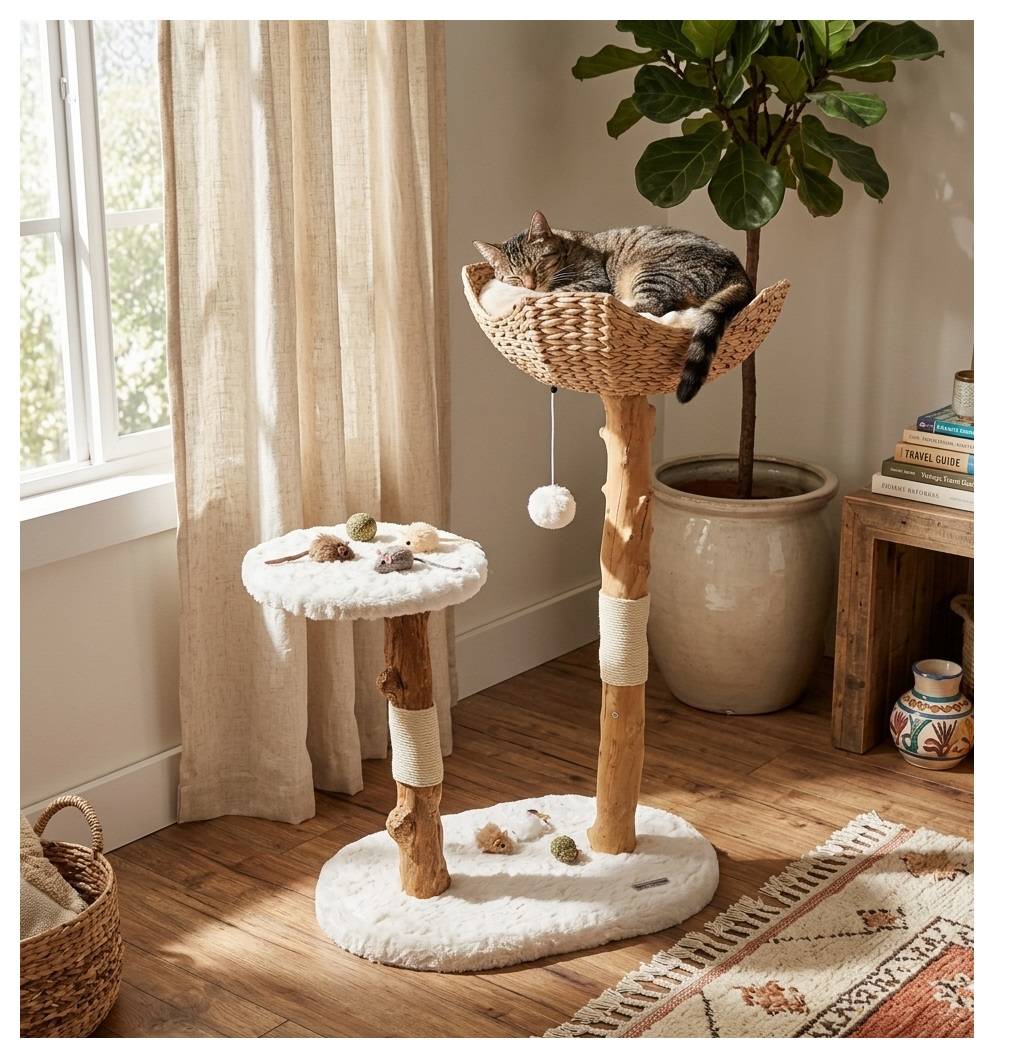 Arbre a chat design avec corde et panier - Image 2