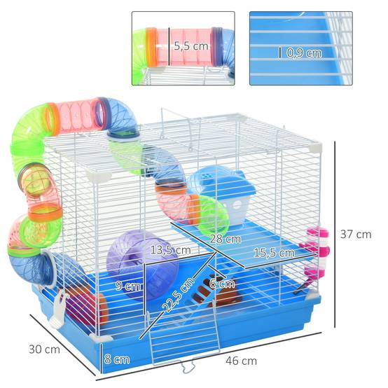 Cage rongeur métal et plastique multicolore 46 x 30 x 37 cm - PANGIVO - Image 5