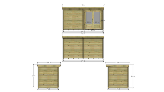 Abri Français - ABRI DE JARDIN bois Pin traité autoclave 27mm - 4,195x2,14m / 9m2 - Bac acier - Plancher bois - Image 4