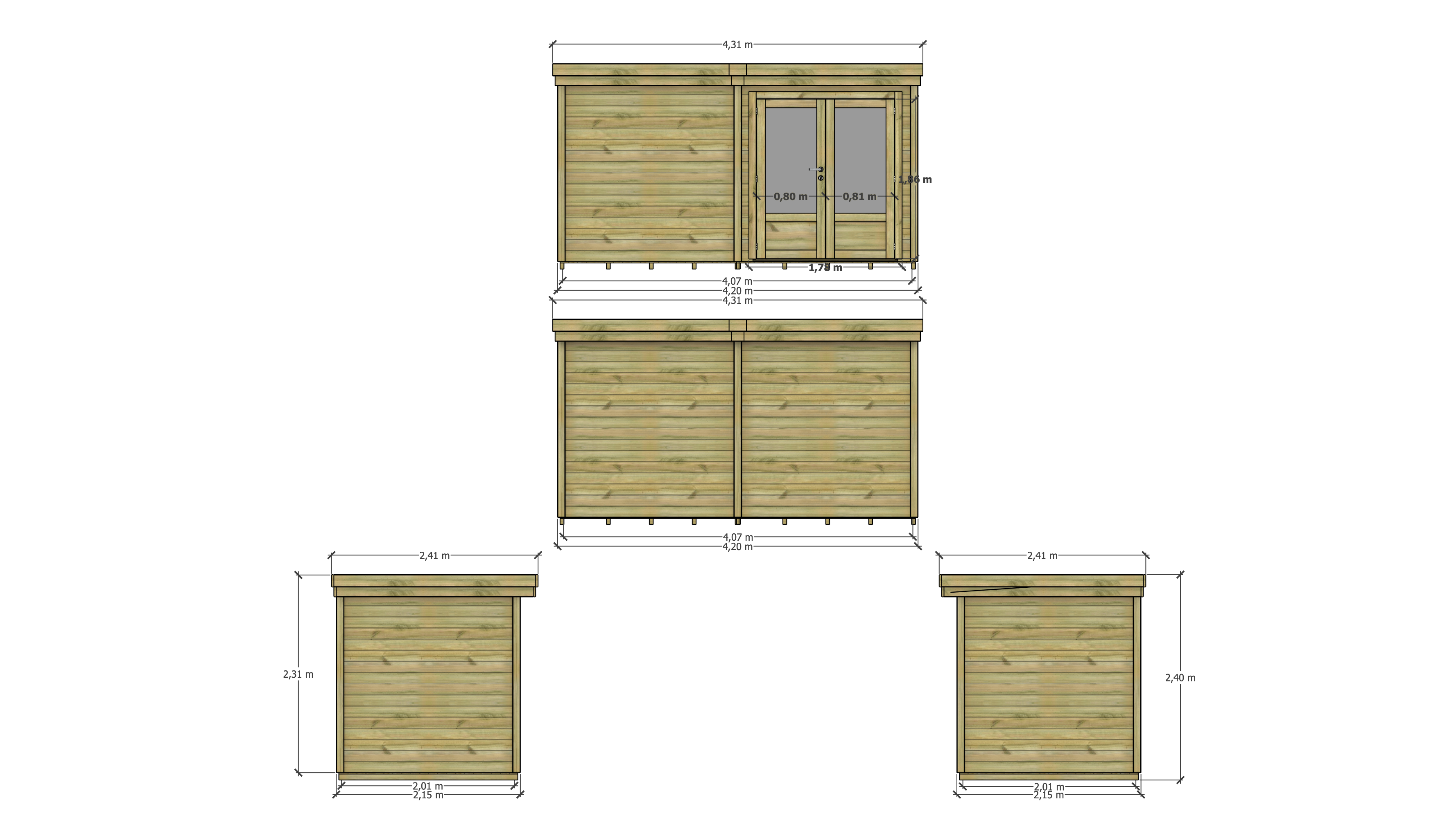 Abri Français - ABRI DE JARDIN bois Pin traité autoclave 27mm - 4,195x2,14m / 9m2 - Bac acier - Plancher bois - Image 4