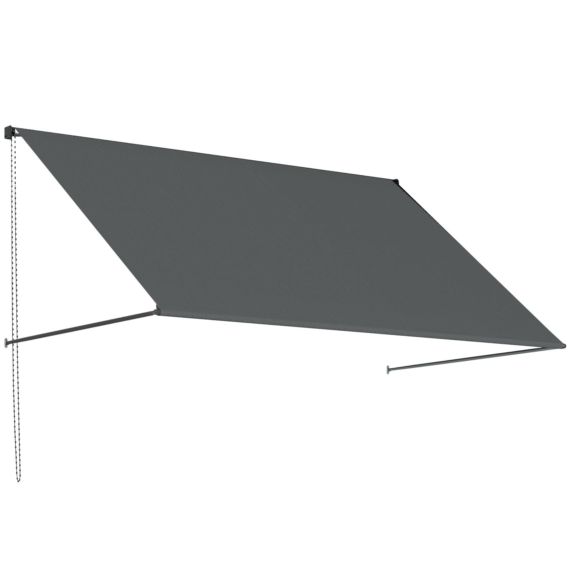 Store banne manuel auvent rétractable Inclinaison réglable 195 x 120 cm protection UV aluminium polyester gris foncé - Image 1