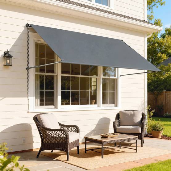 Store banne manuel auvent rétractable Inclinaison réglable 195 x 120 cm protection UV aluminium polyester gris foncé - Image 10