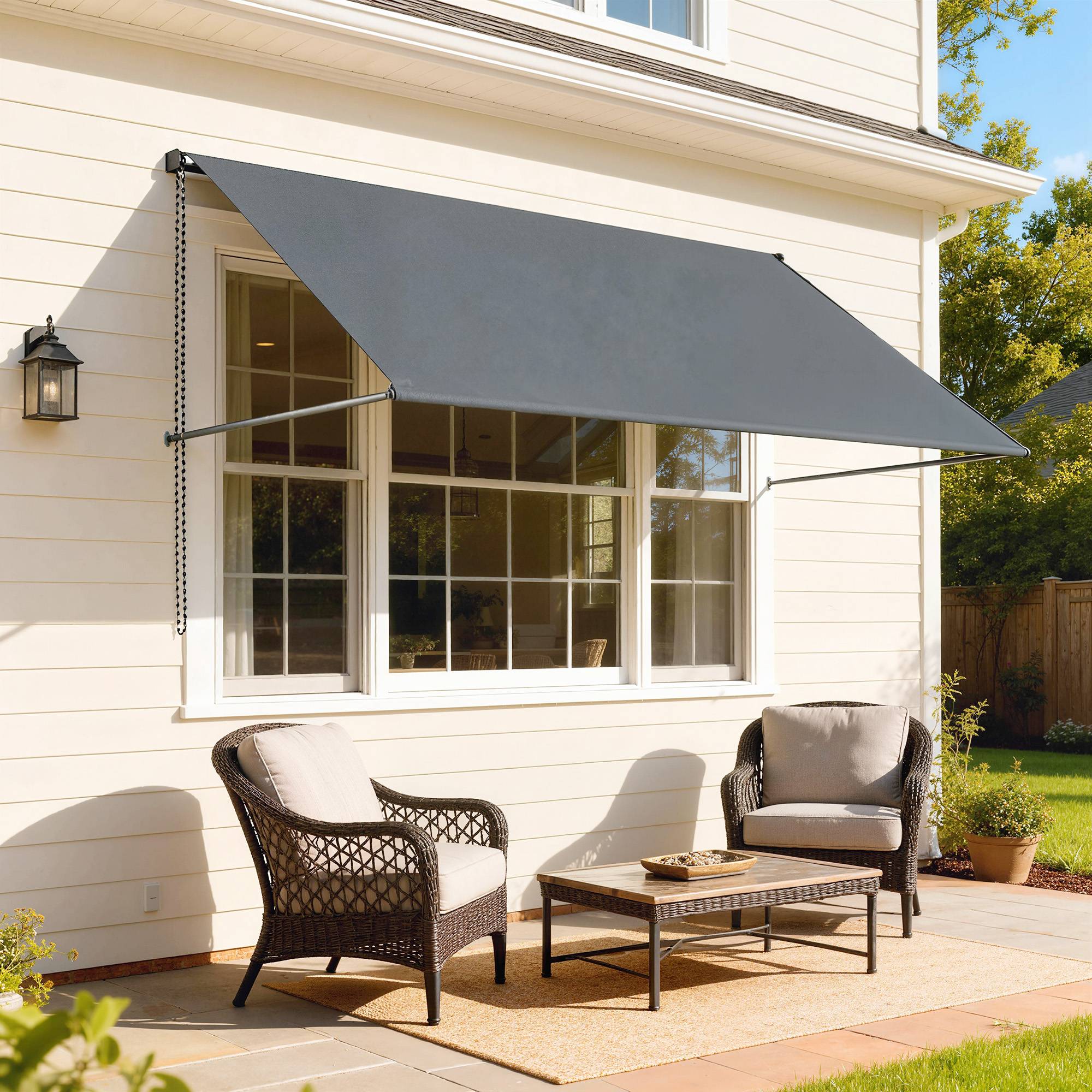 Store banne manuel auvent rétractable Inclinaison réglable 195 x 120 cm protection UV aluminium polyester gris foncé - Image 10