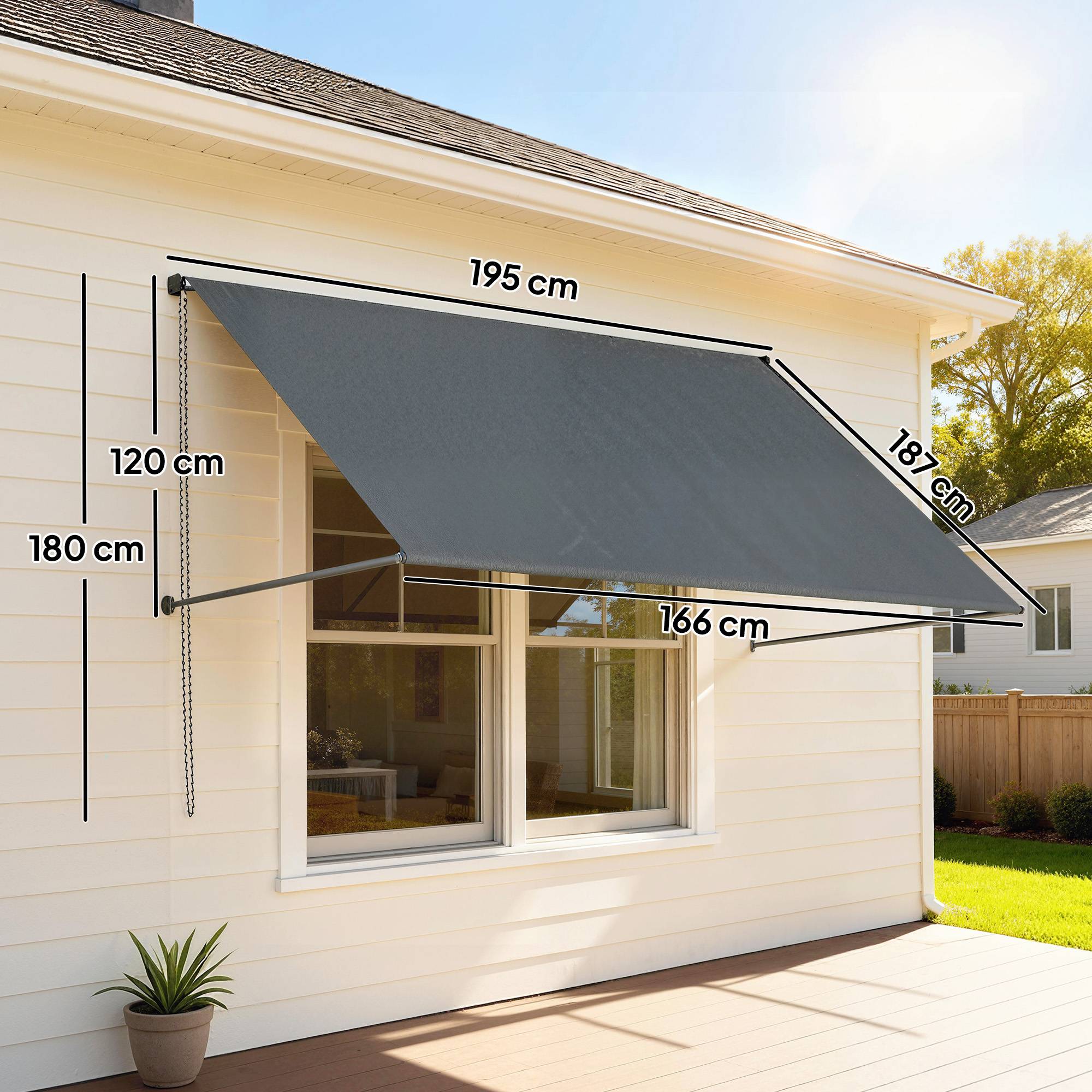 Store banne manuel auvent rétractable Inclinaison réglable 195 x 120 cm protection UV aluminium polyester gris foncé - Image 5