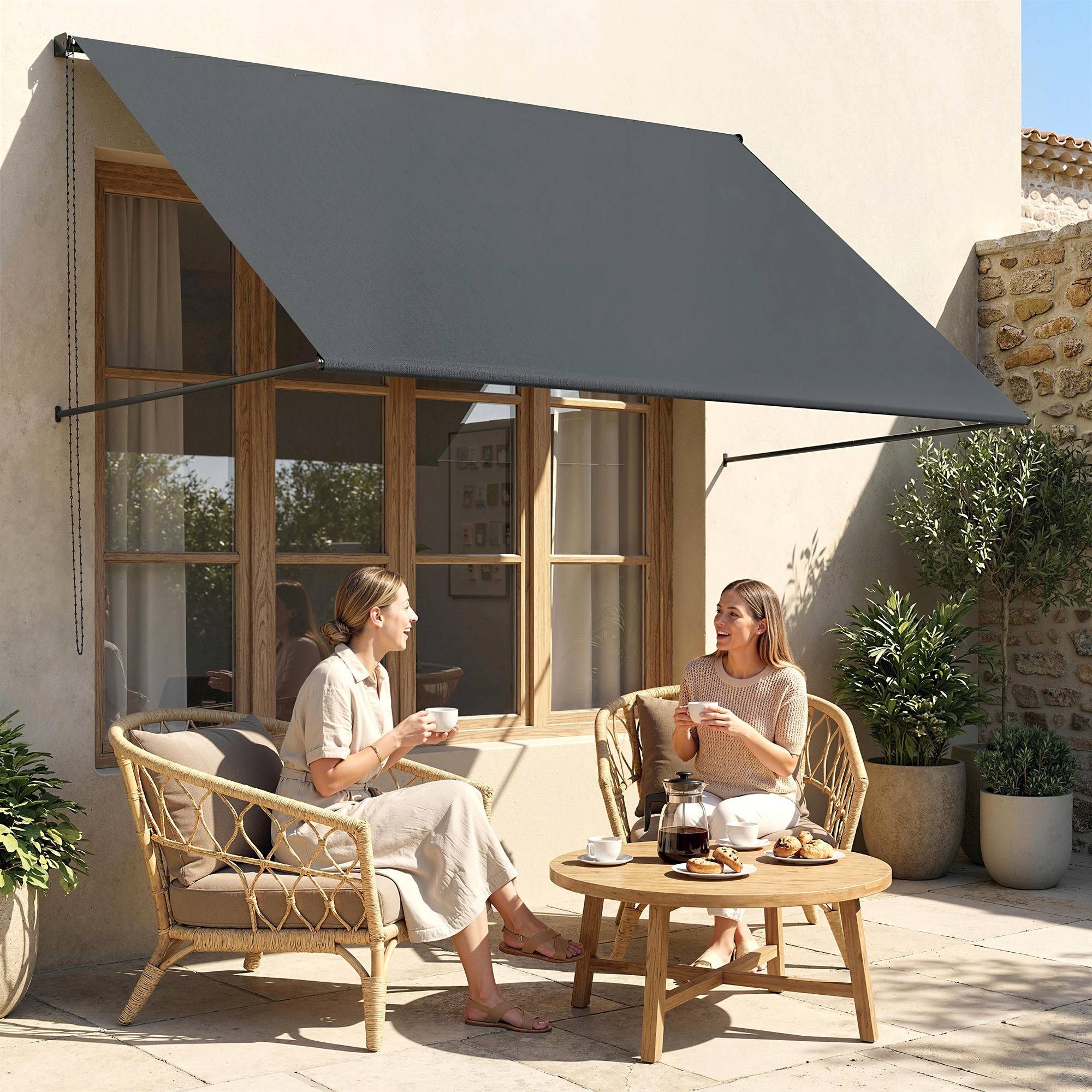 Store banne manuel auvent rétractable Inclinaison réglable 195 x 120 cm protection UV aluminium polyester gris foncé - Image 4