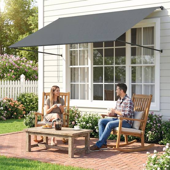 Store banne manuel auvent rétractable Inclinaison réglable 195 x 120 cm protection UV aluminium polyester gris foncé - Image 3