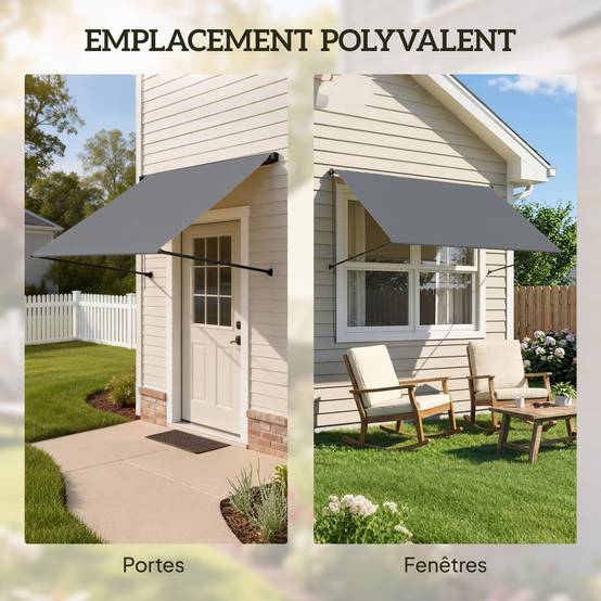 Store banne manuel auvent rétractable Inclinaison réglable 195 x 120 cm protection UV aluminium polyester gris foncé - Image 8