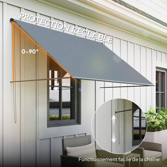 Store banne manuel auvent rétractable Inclinaison réglable 195 x 120 cm protection UV aluminium polyester gris foncé - Image 7