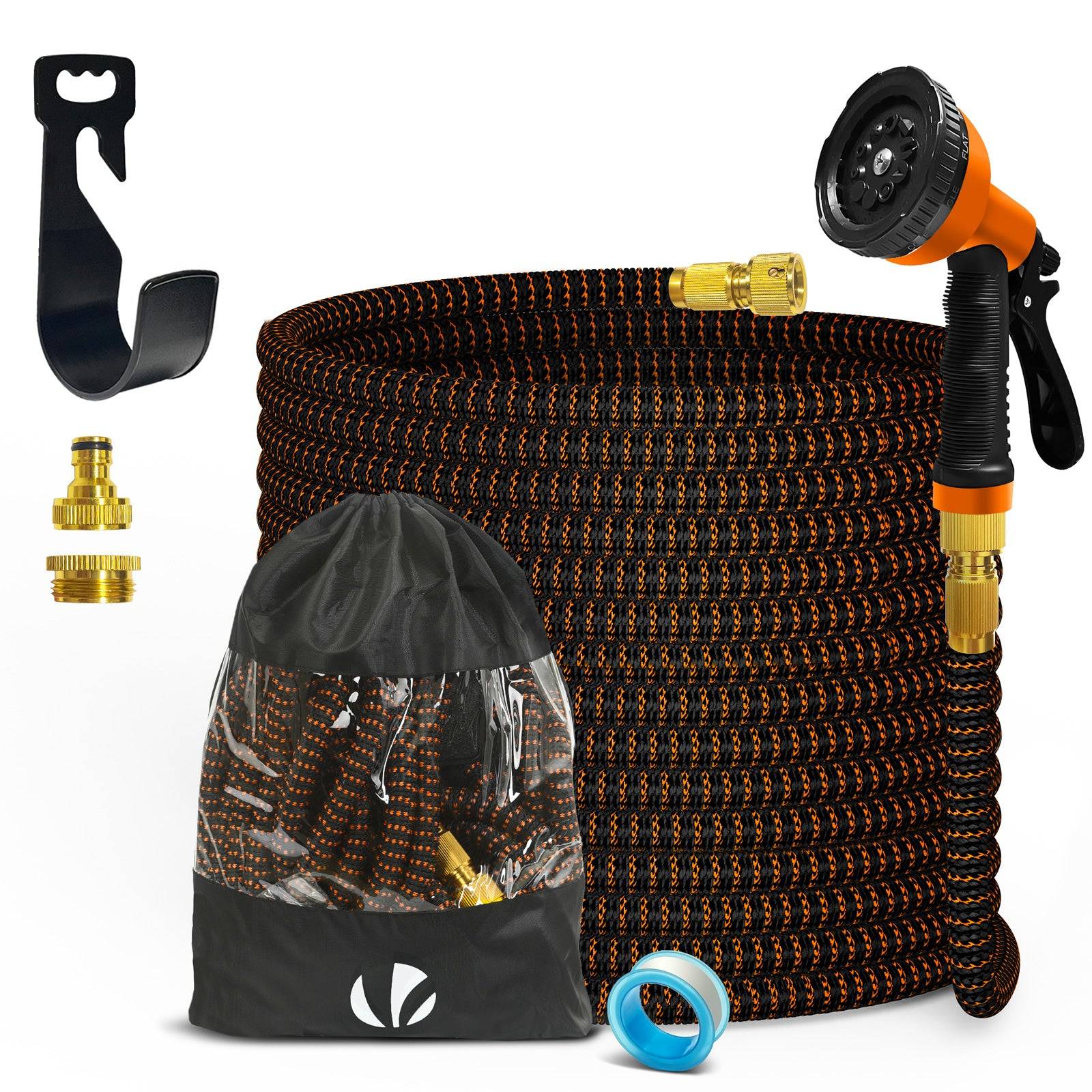 Tuyau d’Arrosage Extensible 15m Renforce avec Accessoires orange - Image 1