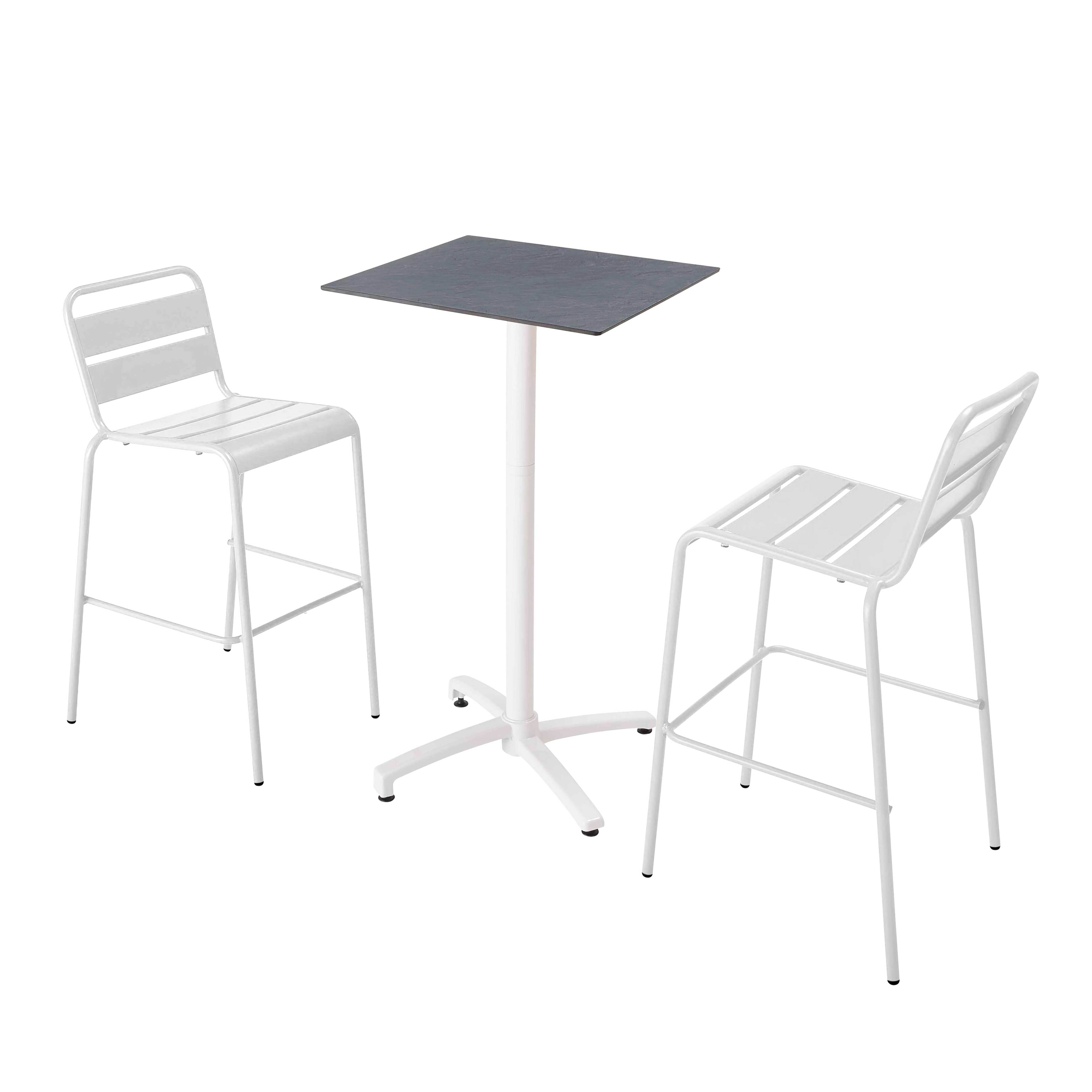 Oviala - Ensemble table haute stratifié ardoise gris et 2 chaises hautes blanc - Oviala - Image 1