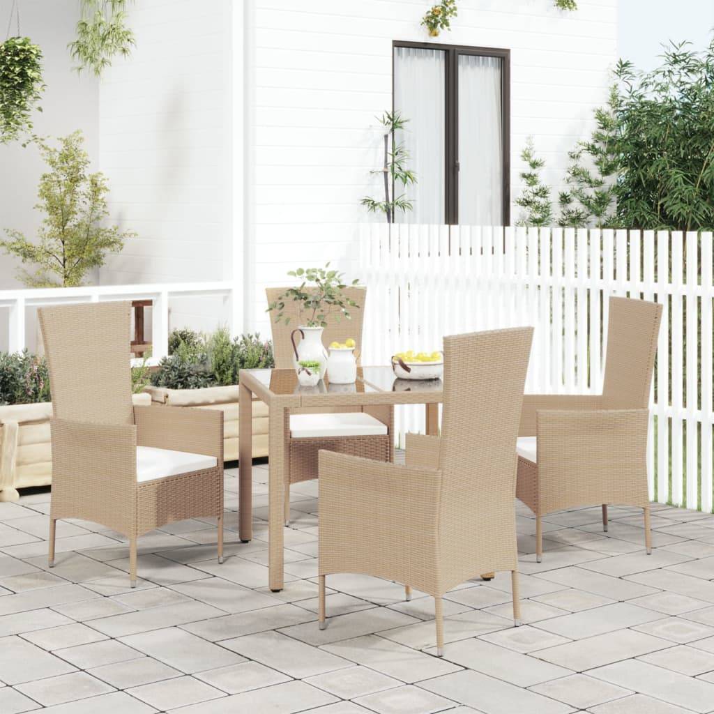 Lot de 4 Chaises de jardin | Chaise d'extérieur avec coussins Résine tressée Beige - Image 2