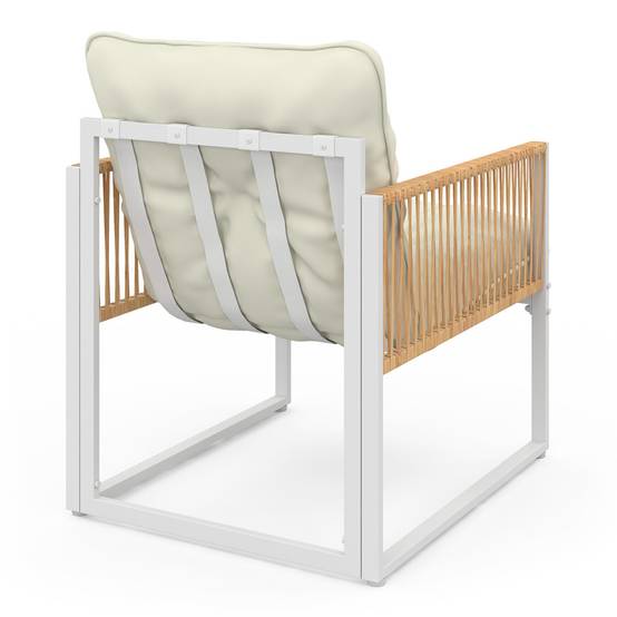 IDMARKET - Salon de jardin bas RIO 6 places structure métal blanc et cordage effet rotin avec coussins beige - Image 5
