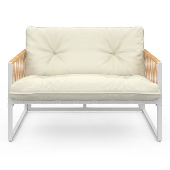IDMARKET - Salon de jardin bas RIO 6 places structure métal blanc et cordage effet rotin avec coussins beige - Image 3