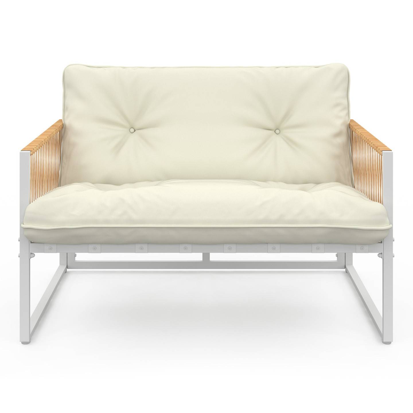 IDMARKET - Salon de jardin bas RIO 6 places structure métal blanc et cordage effet rotin avec coussins beige - Image 3