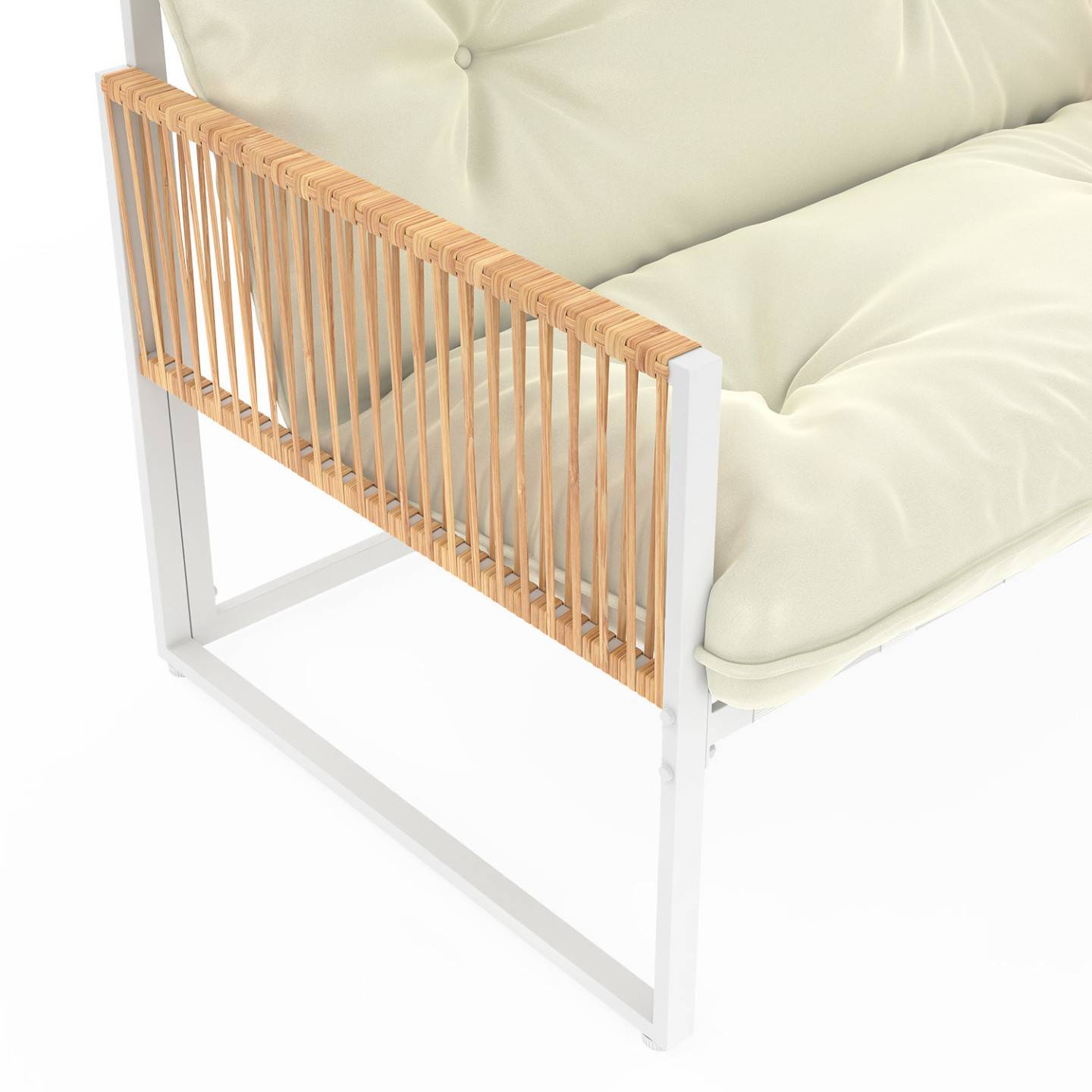 IDMARKET - Salon de jardin bas RIO 6 places structure métal blanc et cordage effet rotin avec coussins beige - Image 7