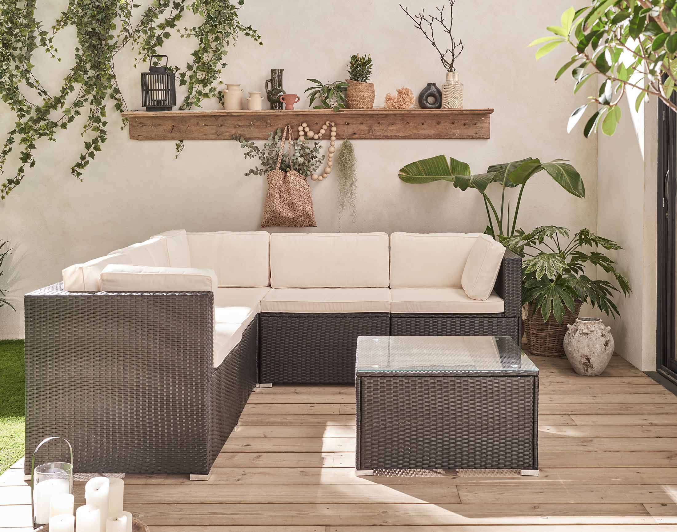 Best Mobilier - Cairns - salon bas de jardin 5 places - résine tressée noire et coussins beiges - Best Mobilier - Image 7