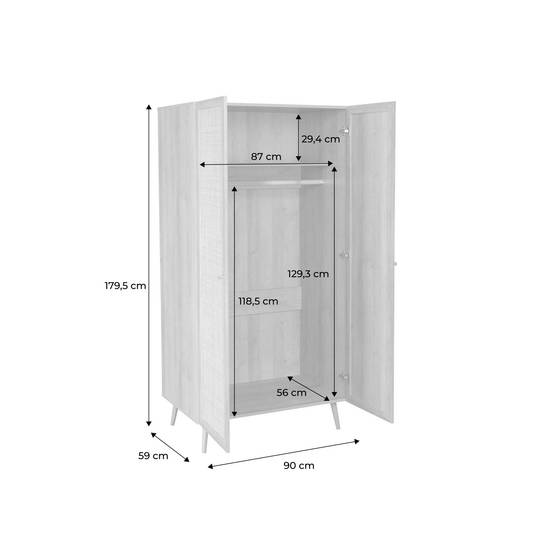 Armoire cannage et décor bois 2 portes avec étagère et tringle - Hauteur 179.5cm | sweeek - Image 4