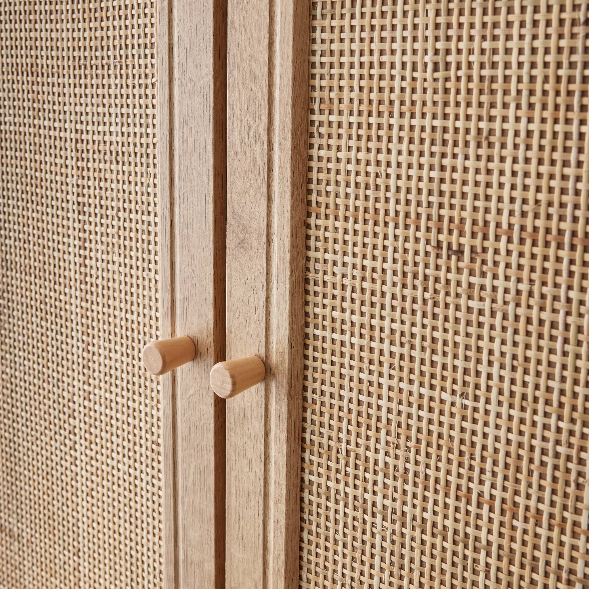 Armoire cannage et décor bois 2 portes avec étagère et tringle - Hauteur 179.5cm | sweeek - Image 6