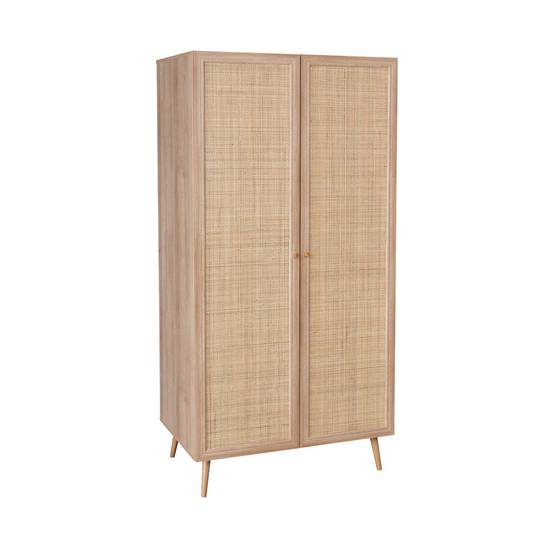 Armoire cannage et décor bois 2 portes avec étagère et tringle - Hauteur 179.5cm | sweeek - Image 2