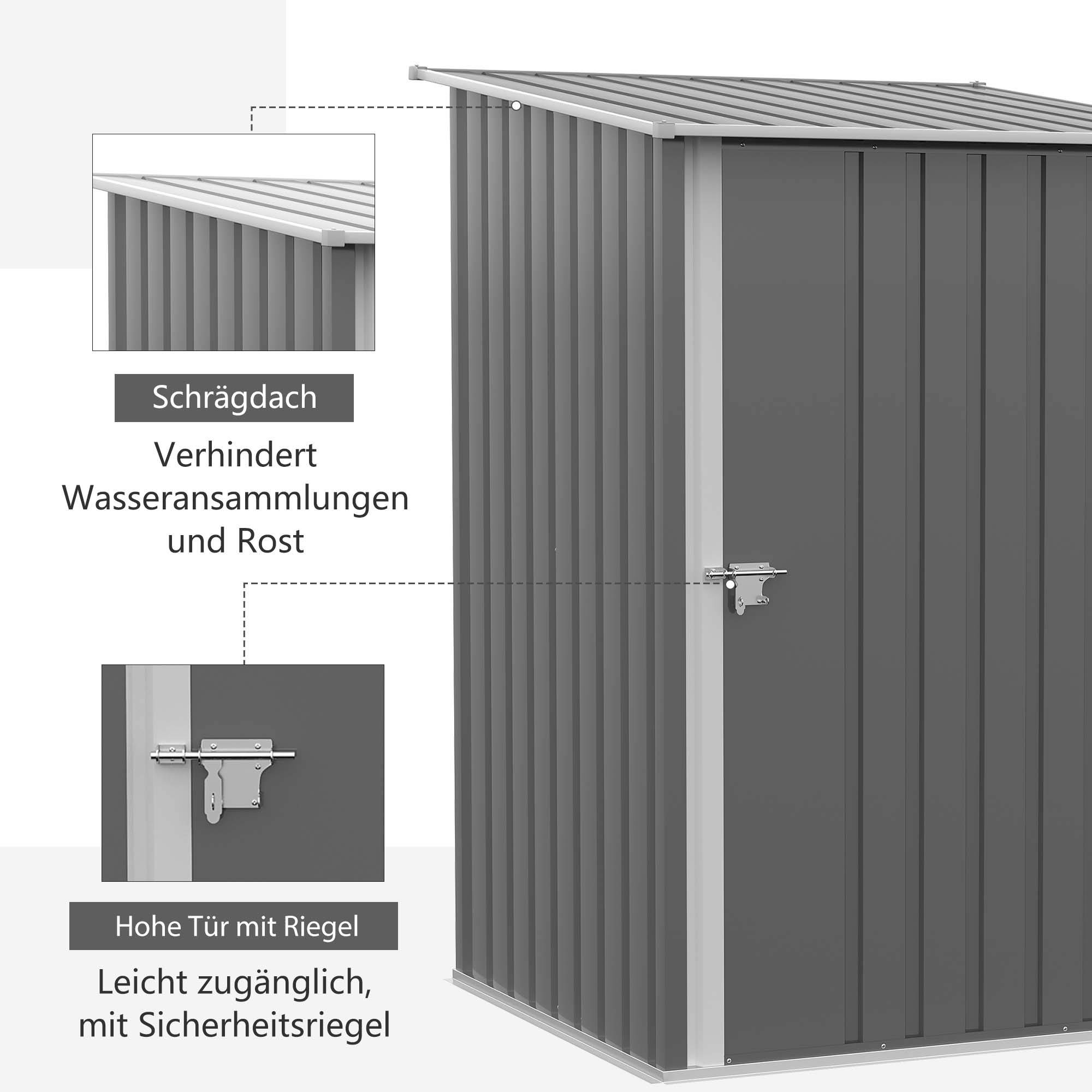 Abri Jardin Acier Rangement Extérieur 0,92m² Toit Penché Gris Clair - ComfortXL Outdoor Living - Image 6