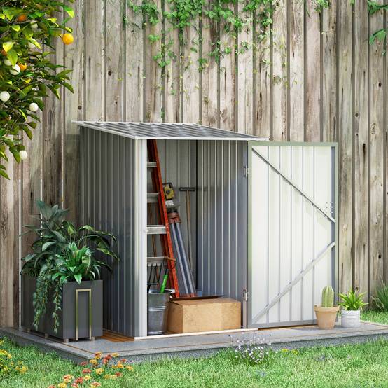 Abri Jardin Acier Rangement Extérieur 0,92m² Toit Penché Gris Clair - ComfortXL Outdoor Living - Image 1