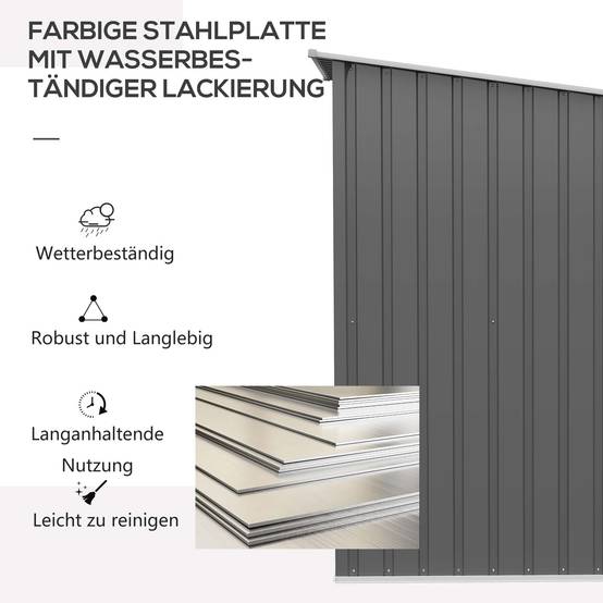 Abri Jardin Acier Rangement Extérieur 0,92m² Toit Penché Gris Clair - ComfortXL Outdoor Living - Image 5