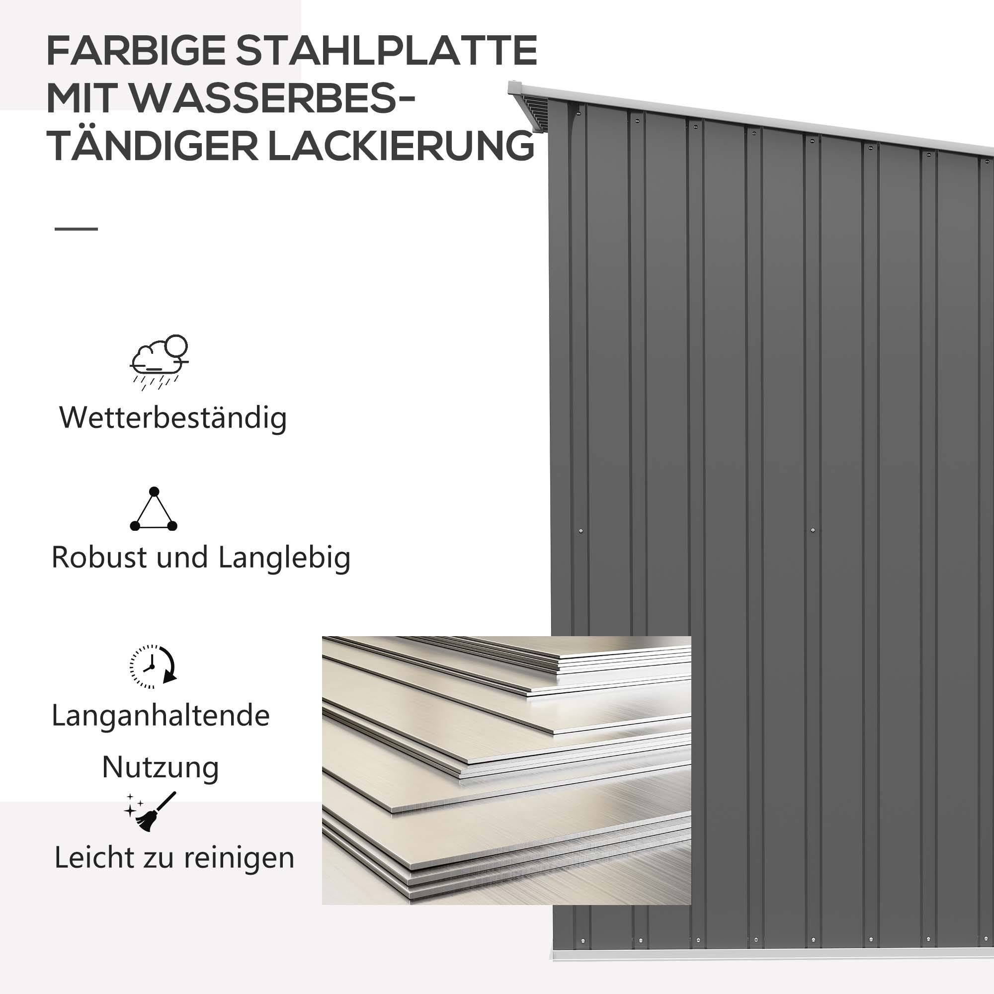 Abri Jardin Acier Rangement Extérieur 0,92m² Toit Penché Gris Clair - ComfortXL Outdoor Living - Image 5